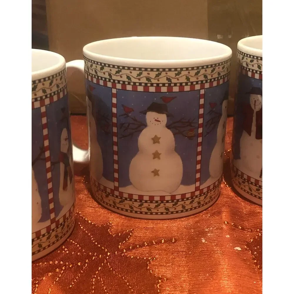 Sakura Debbie Mumm 1998 Snowman Frosty Discontinued Mug Set of 4 Holiday Gift‎